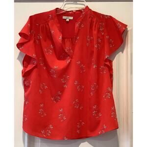 Joie Blouse Size Small Poppy Red Marlene Floral Flutter Sleeves